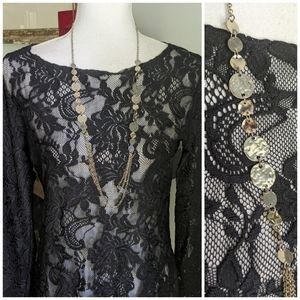 Draped Circle Mixed Texture Silver Metal Necklace Long Length Light Weight